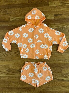 Jessica Simpson Brand Orange Daisy Print Hoodie & Short Set - GC - Size 8